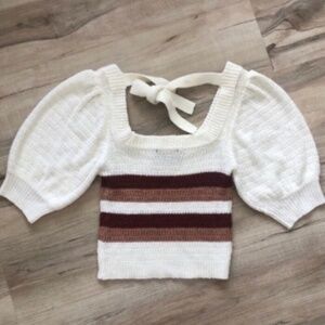 MINKPINK White and Brown Striped Blouse